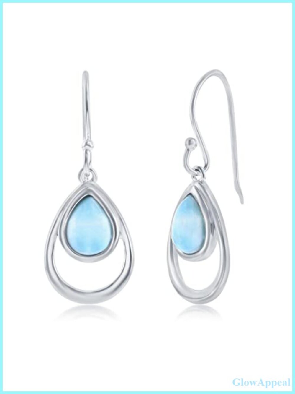 Sterling Silver Larimar Teardrop Dangle Earrings French Wire